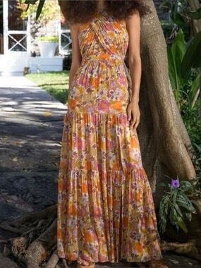 Veronica Beard Florencia Silk Floral Halter Maxi Dress Size 10 NWT